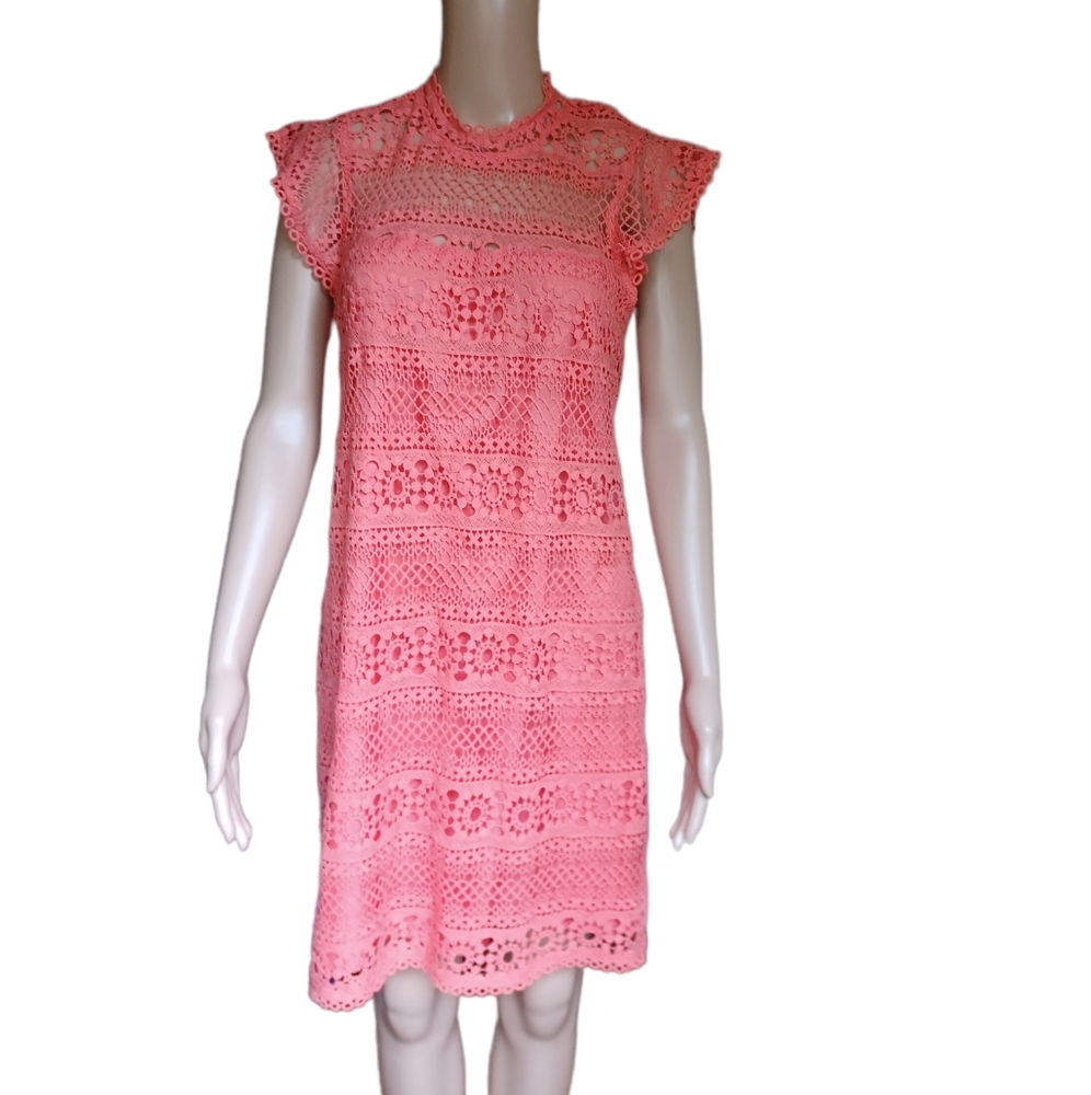 Cupcakes And Cashmere Womens Coral Orange Crochet Sheath Dress Size Medium